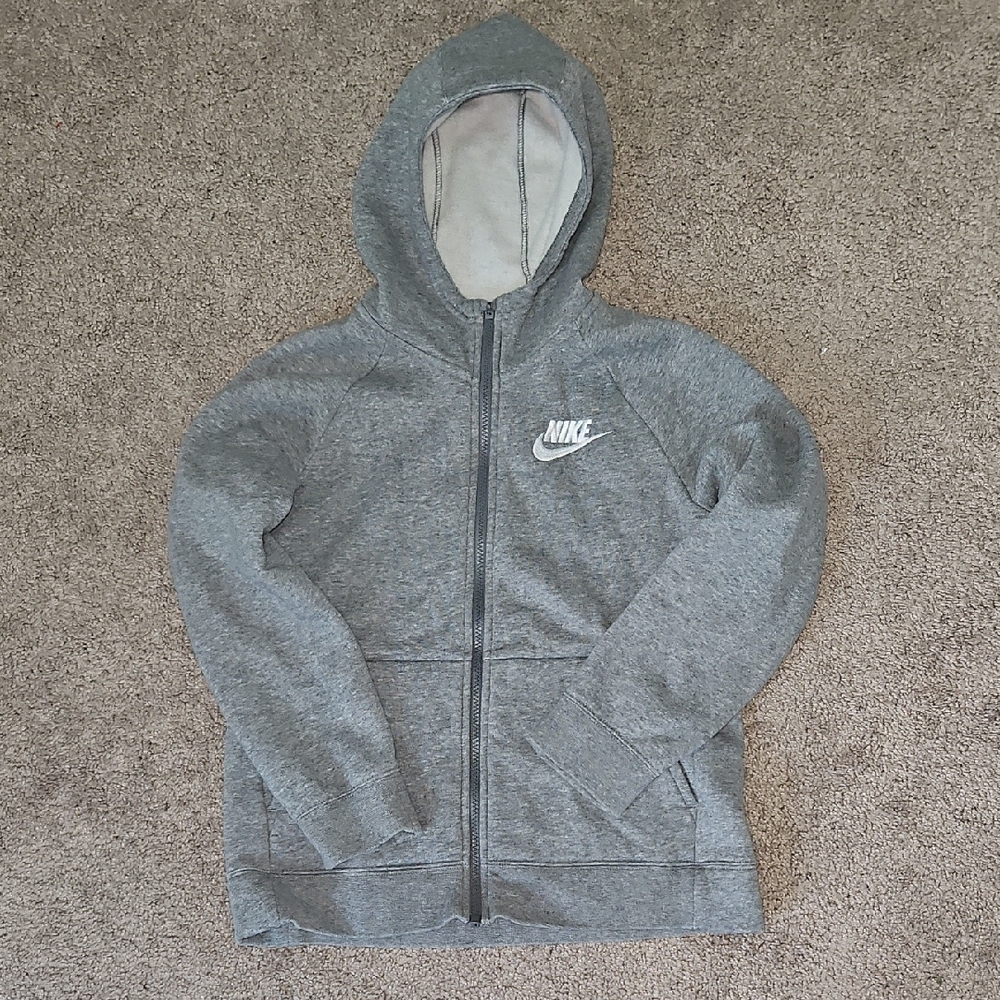Nike Kid's Large Gray Zip-Up Gray Hoodie Jacket with Swoosh Logo - Barely Worn!